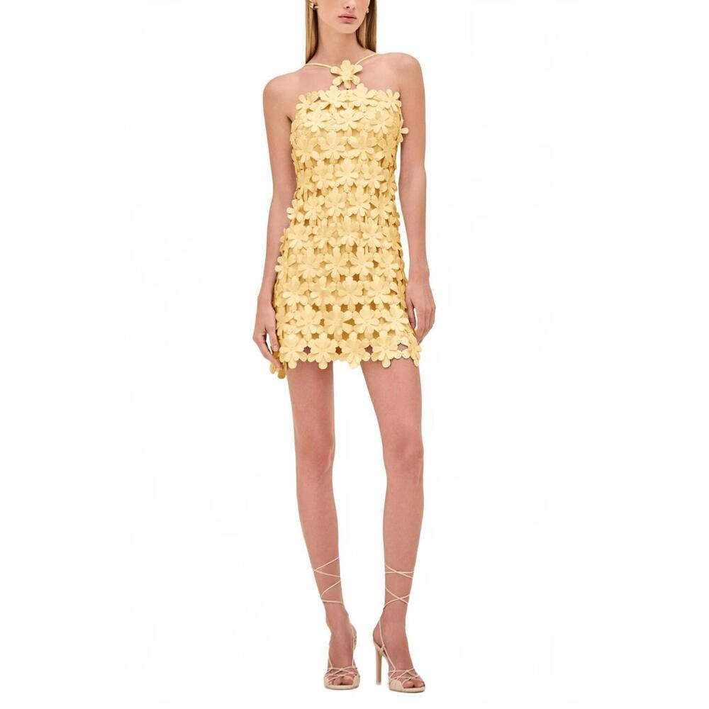 Alexis Yellow Floral Appliqué Mini Dress